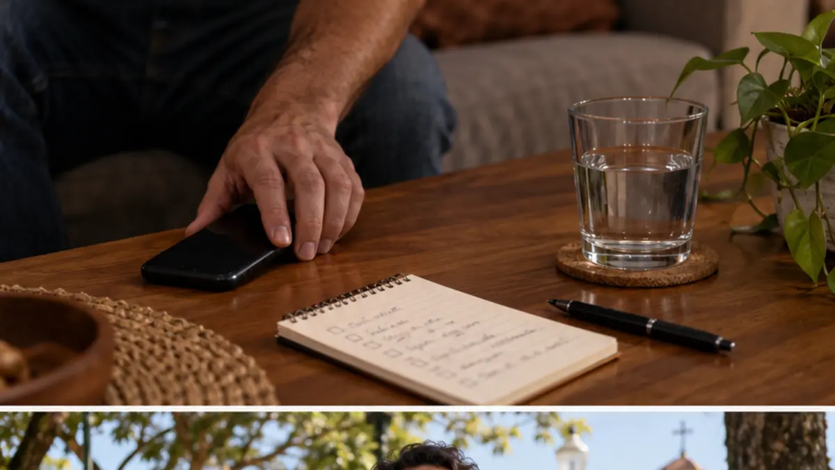 Pessoa lê uma sequência de notícias preocupantes no celular durante a noite