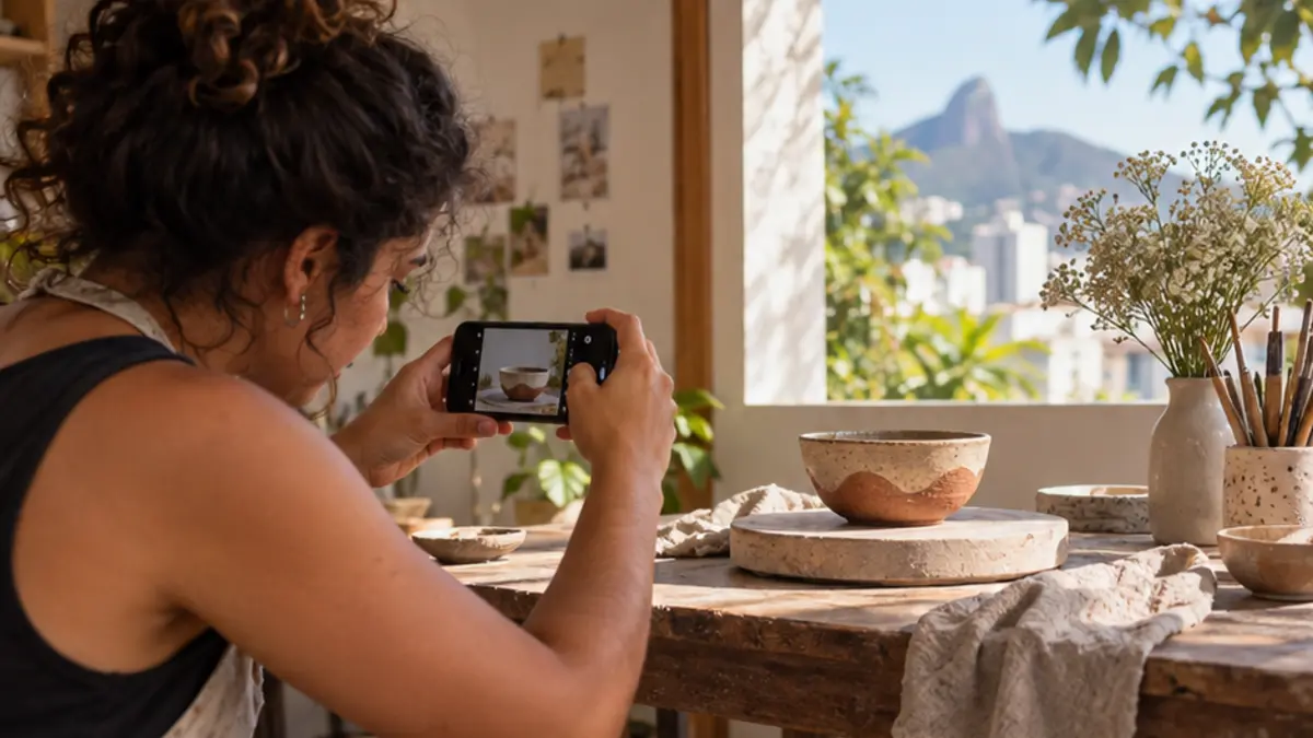 Mulher fotografa uma mesa posta com horário definido para verificar as reações