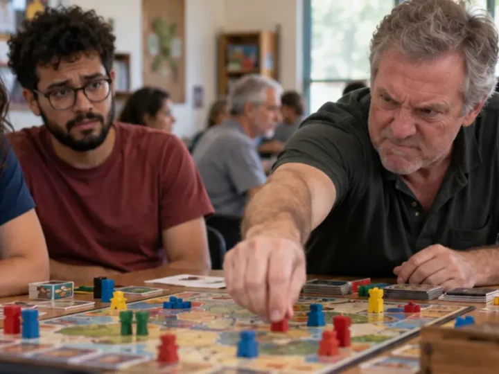Grupo reage à postura competitiva de homem durante jogo de tabuleiro